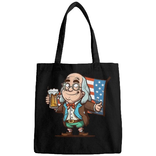 Beer Fun Benjamin Franklin Drinking Beer 4th Of July American Bags