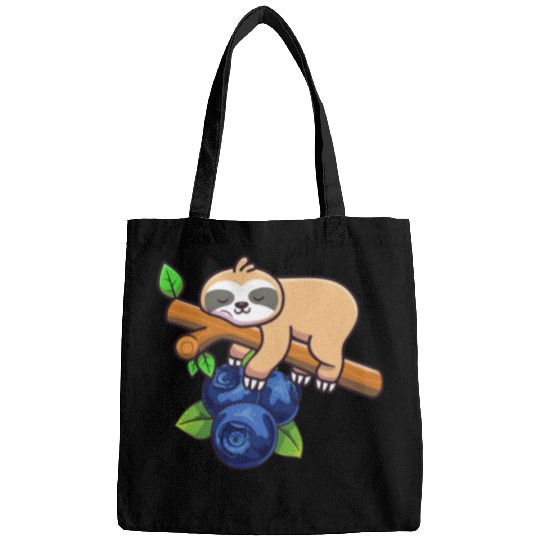 Sloth Pet With Blueberry Funny Blueberries Fruit Lover Graphic Bags