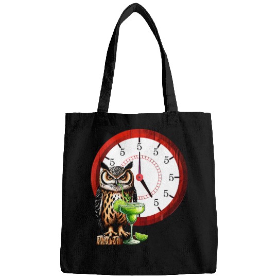 Wines Fun Owl Drinking Cocktail Funny Clock Costume Drinker Lover Bags