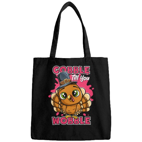 Gobble Till You Wobble Thanksgiving Pilgrim Kids Top Bags