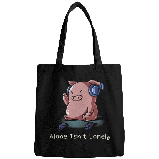 Alone Isnt Lonely Nerd Pig Farm Introvert Gamer Geek Farmer Bags