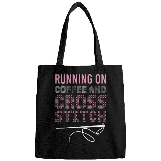 Coffee Fun Running On Coffee And Cross Stitch Needlepoint Art Bags