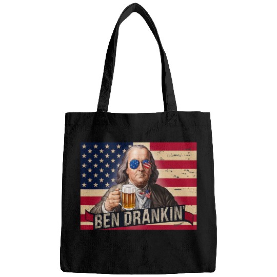 Beer Fun Ben Drankin Franklin Beer 4th of July vintages USA Flag Men 6 Bags