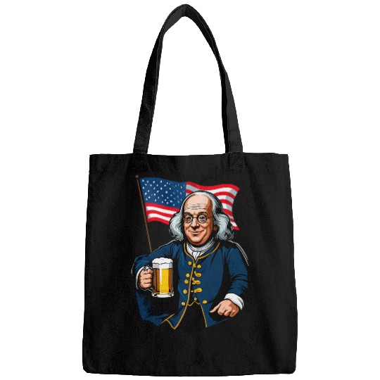 Beer Fun Benjamin Franklin With Beer Mug American Flag Bags