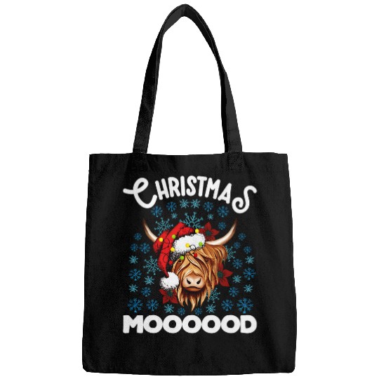 Cow Lover Christmas Highland Cow Santa Hat Highlander Cow Mom Bags