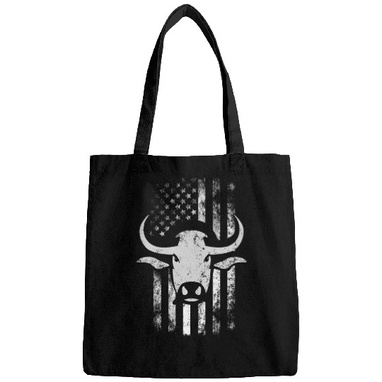 Cow Lover Cowboy American Flag Bull Skull Cow Rancho Western Rodeo USA Bags