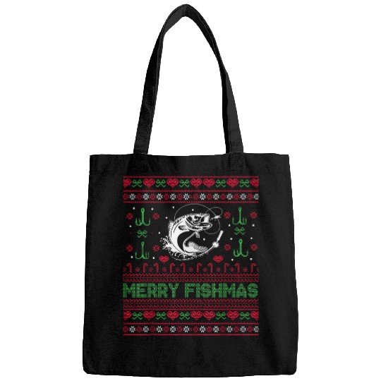Ugly FISHING Christmas Bass Fish Apparel Merry Fishmas Bags