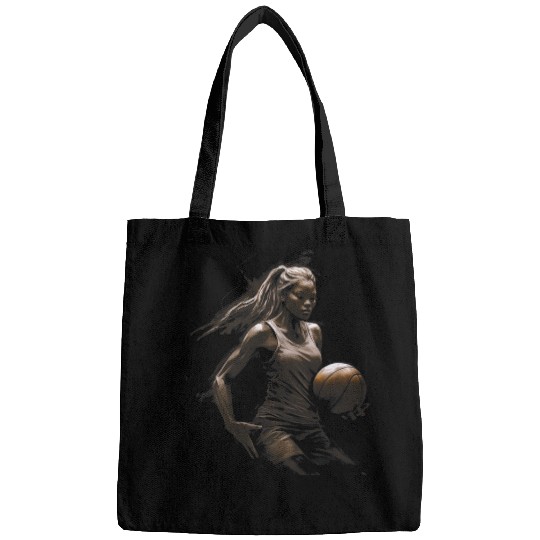 Afro American woman playing basketball Girl Juneteenth dunk Bags