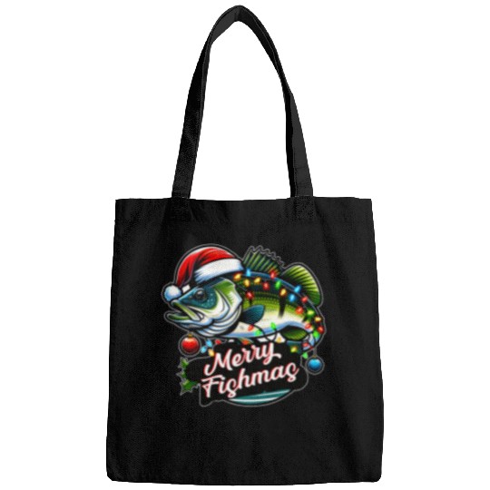 Merry Fishmas Bass Fish Fishing Fishermen Christmas Bags