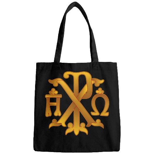 Christian symbol ChiRho and the alpha omega Bags