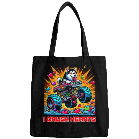 Monster Truck I Crush Hearts Alaskan Klee Kai Dog Valentines Bags