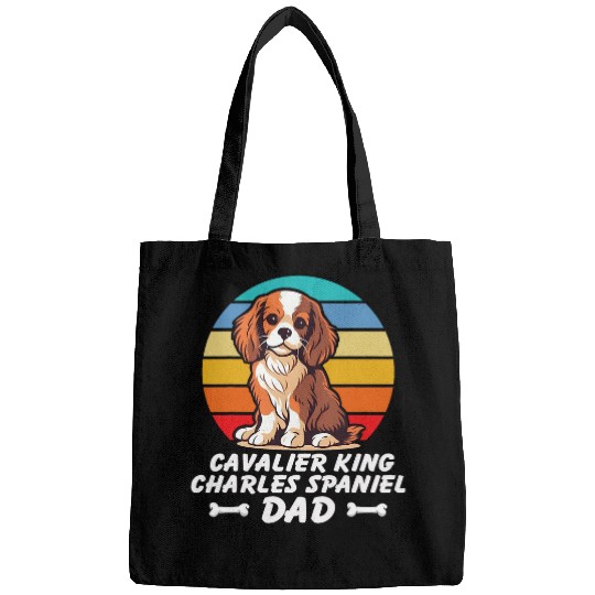 Funny Cavalier King Charles Spaniel Dad Lovers Retro Sunset Bags