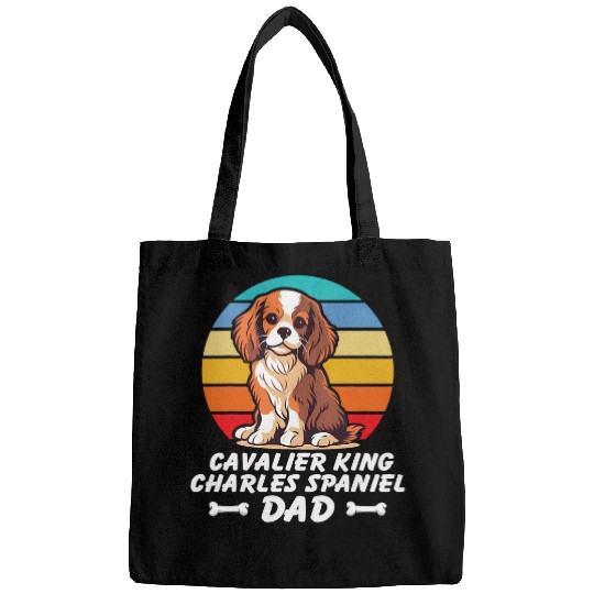 Funny Cavalier King Charles Spaniel Dad Lovers Retro Sunset Bags