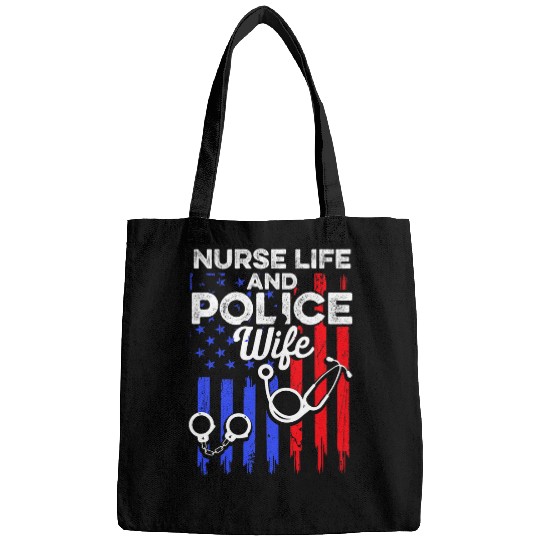 Police Wife nurses Life USA Flag RN Mom 3 Bags