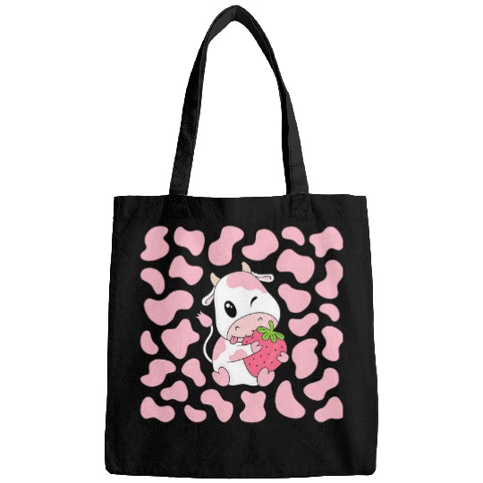 Cow Lover Cute Pink Strawberry Cow Print Kawaii Aesthetic Pattern 21 Bags