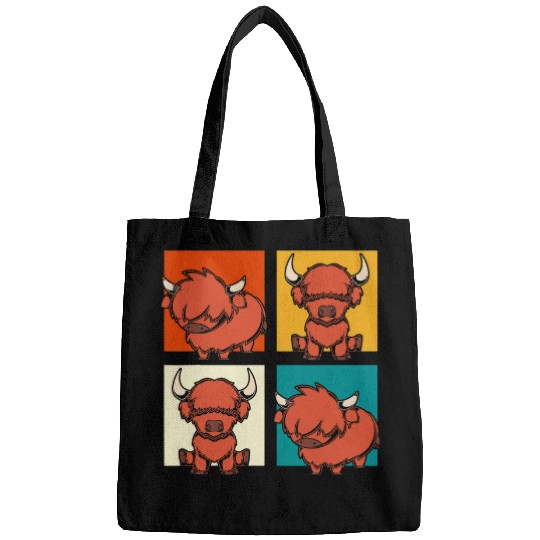 Cow Lover Scottish Cattle Farmer Farm Animal Pop Art Highland Cow Bags
