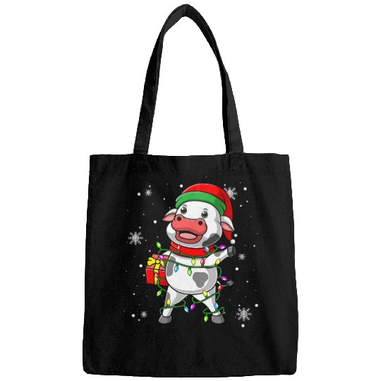 Cow Lover dairy cow christmas lights led 2santa hat christmas Bags