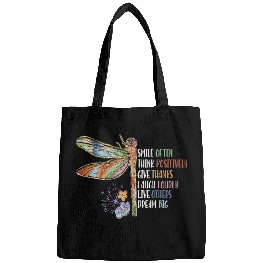 Inspirational Dragonfly Motivational Smile Often Think Funny Bags