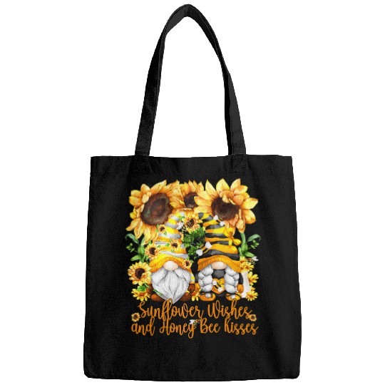 Cute Gnome For Women Sunflower Wishes And Honey Bee Kisses Bags