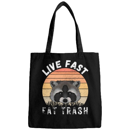 vintages Live Fast Eat Trash Funny Raccoon Camping Or Hiking Bags