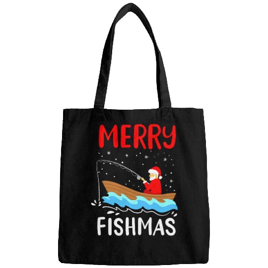 Merry Fishmas Funny Christmas Santa Claus Fishing Fisherman Bags