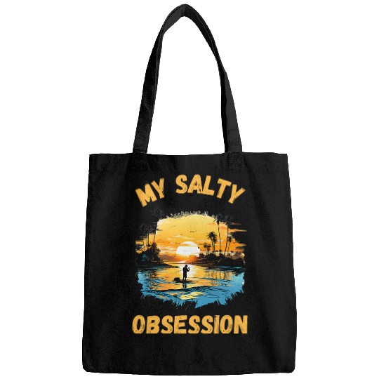 My Salty Obsession Ocean Fishing Fish Sunset Graphic Bags