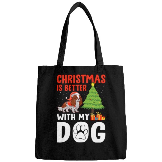 Christmas Is Better With My Dog Santa Hat Spaniel Puppy Love Bags