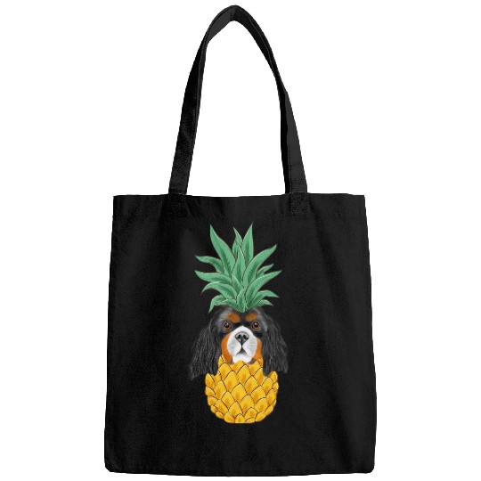 Funny Cavalier King Charles Spaniel pineapples Dog Bags