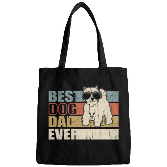 bests Dog Dad Ever funny glasses Westie retro Bags