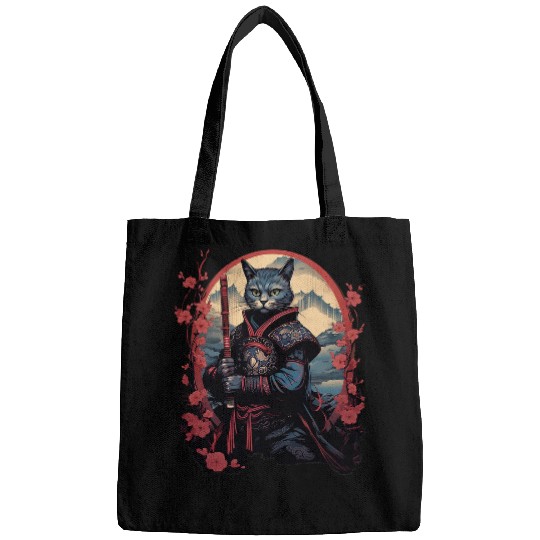 vintages Japanese Samurai Ninja Cat Tattoo Kawaii 3 Bags