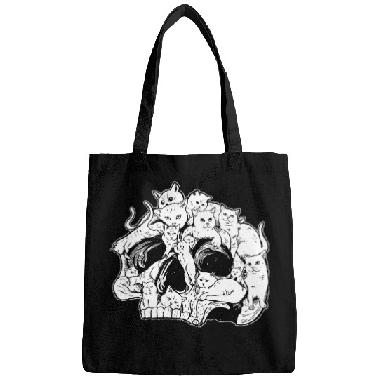 Creepy Cute Cat Skull Design Nu Goth Cats Doodle Art Bags