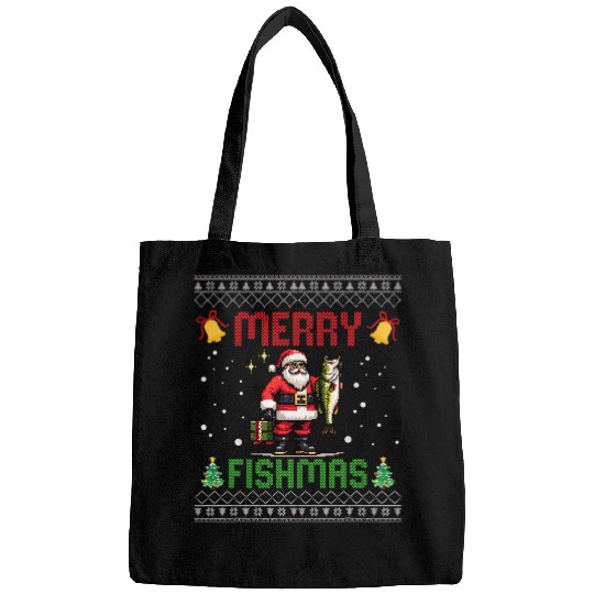 Merry Fishmas Santa Fishing Christmas Ugly Christmas Pajama 1 Bags