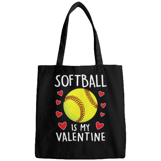 Funny Softball is My Valentines Day Womens Girls Sports Love Bags