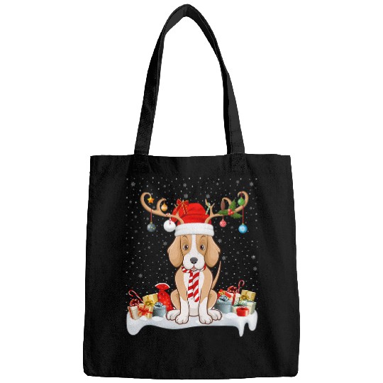 Funny xmass Lighting Reindeer Santa Hat Foxhound Christmas Bags