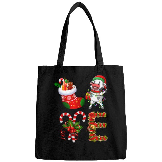 Cow Lover Dairy Cow Christmas Lights Led Cute Santa Hat Christmas Bags