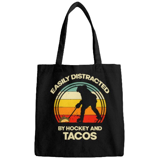 Easily Distracted by Hockey And Tacos Funny Sports Player 1 Bags