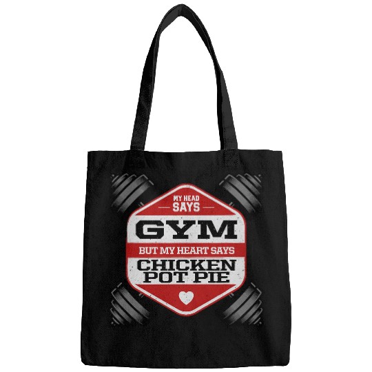 Chicken Lover Head Says Gym Chicken Pot Pie Funny Workout Humor Bags