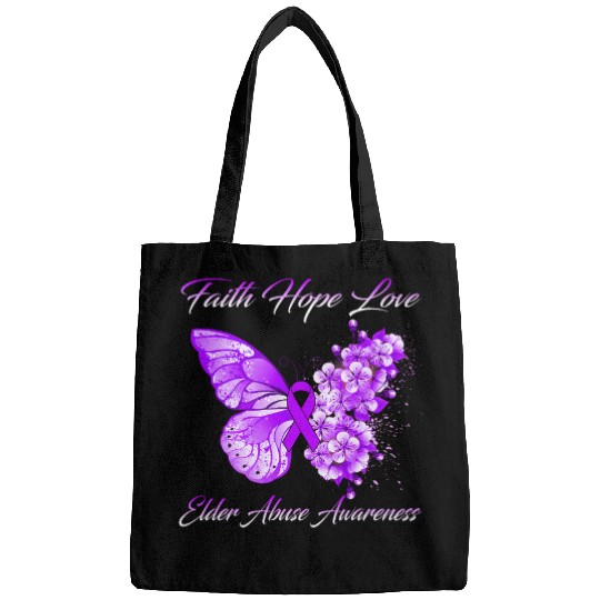 Faith Hope Love Butterfly Purple Ribbon Elder Abuse Month Bags