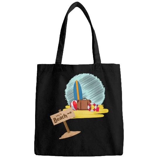 Which Way is the Beach Surf Board Sand Beach Vibes Wood Sign Bags