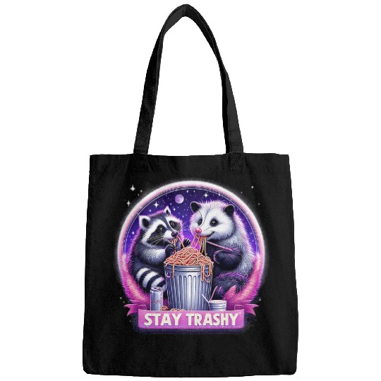 Raccoon Pet Stay Trashy Raccoon Spaghetti Nightlife Humor Bags