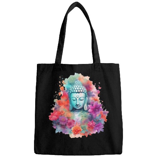 Watercolor Buddha with Flowers Spiritual Buddhism Bags