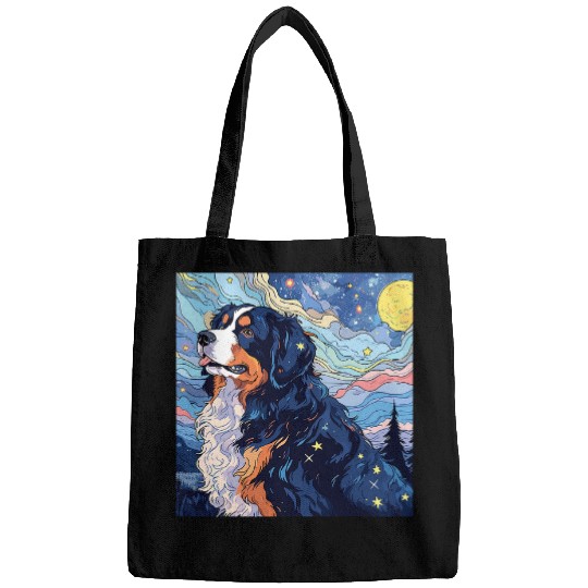 Bernese Mountain Dog Starry Night For Dog Mom Dog Dad Bags
