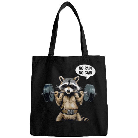 Raccoon Pet No Pain No Gain Raccoon Weightlifting Bodybuilding Gym Bags