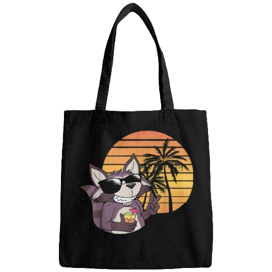 Raccoon Pet Animal Trash Trashy Mammal Retro Sunset Palm Bags