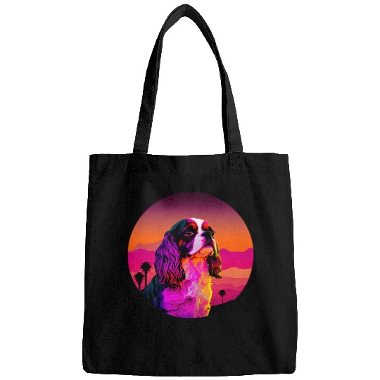 Cavalier King Charles Spaniel Synthwave 80s Retrowave Bags