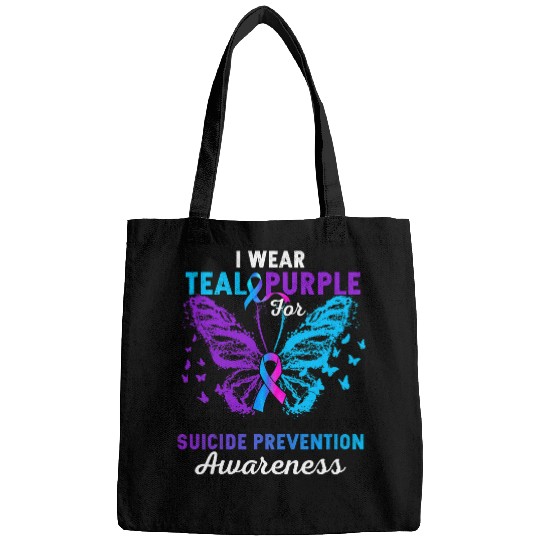 I Wear Teal Purple Butterfly suicides Prevention Awareness Bags