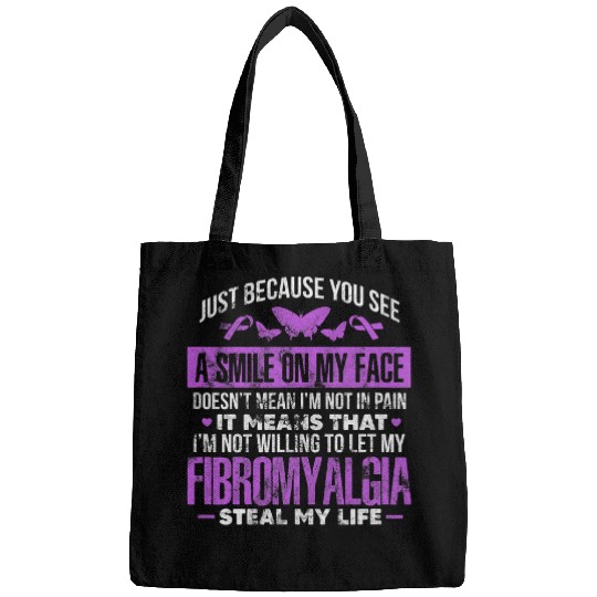 Fibromyalgia Fibro Warrior Purple Ribbon Butterfly Grunge Bags