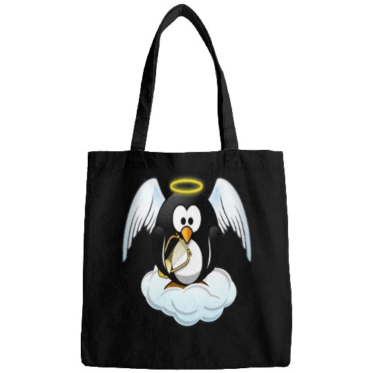 Penguin Pet Christmas Angel Penguin With Gold Harp And Halo Bags