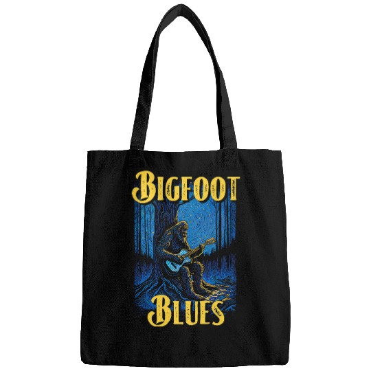 bigfoots Blues Funny Sasquatch Guitar Player Night Sky Bags