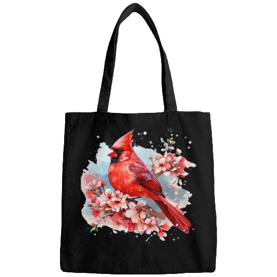 Watercolor Red Cardinal Floral Birdwatching vintages Birding Bags